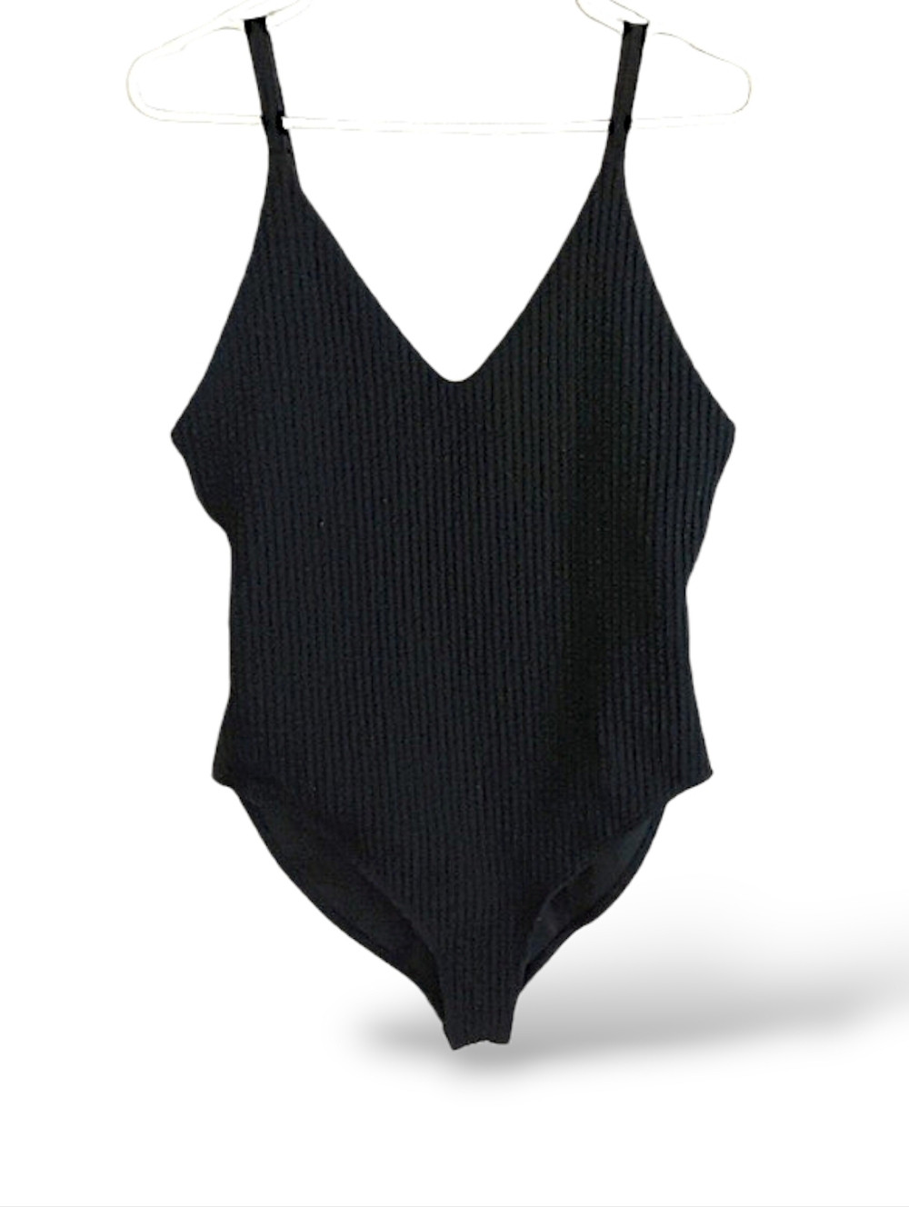Black Honeycomb Swimsuit High Leg Plunging Neckline Lace Up Back Simple Sexy LG